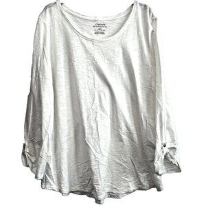 Chicos Womens Ultimate Tee XL Bright White 3/4 Tab Sleeve Silver Buttons Slub